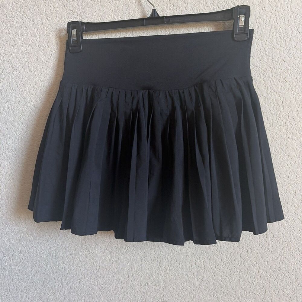 Varsity Pleated Mini Skirt Mid Rise Tennis Black Skort Pickle Ball Gym M Hike